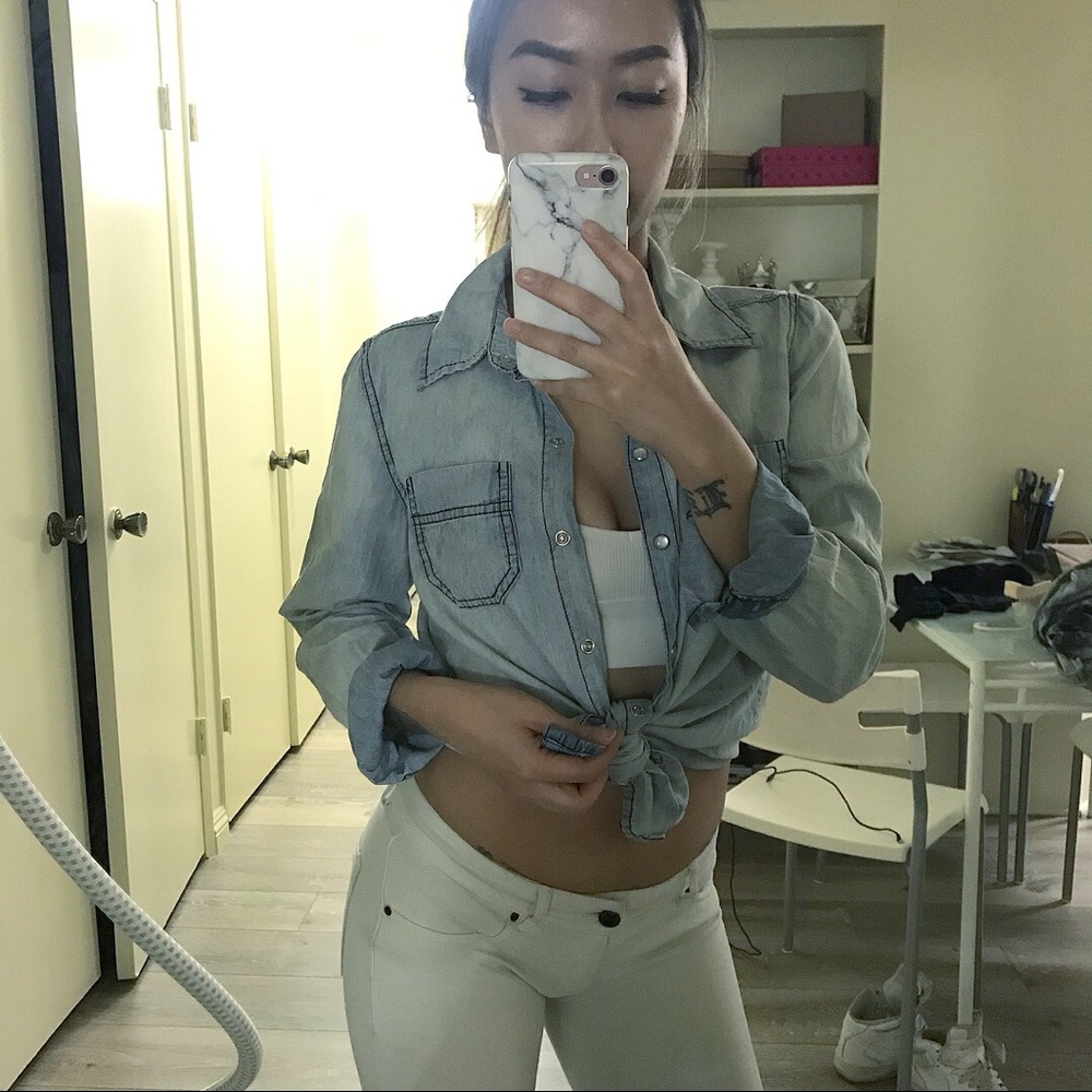 Denim chambray button up